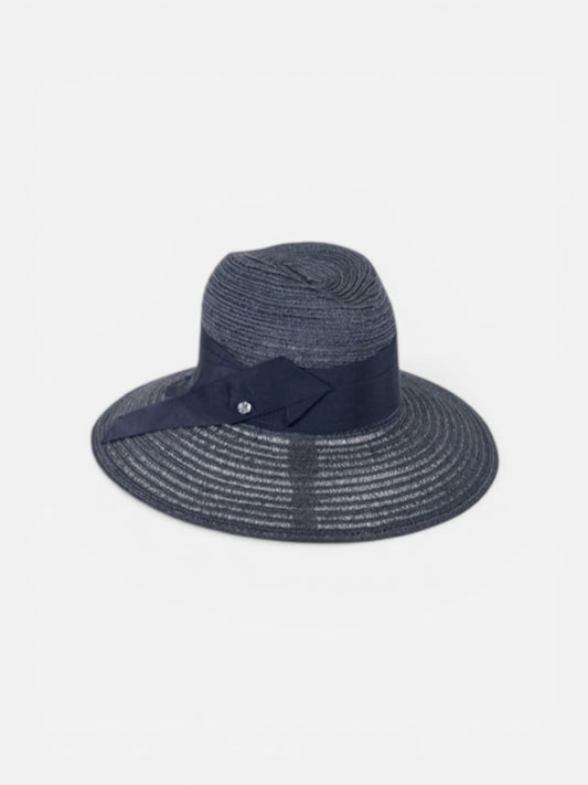 cappello-donna-valentino-canapa-blu-piuma-bertacchi, dettaglio-fiocco-gros-grain