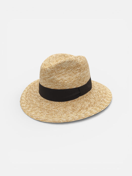 Cappello di paglia uomo modello Buttero con tesa larga e nastro marrone gros-grain.
