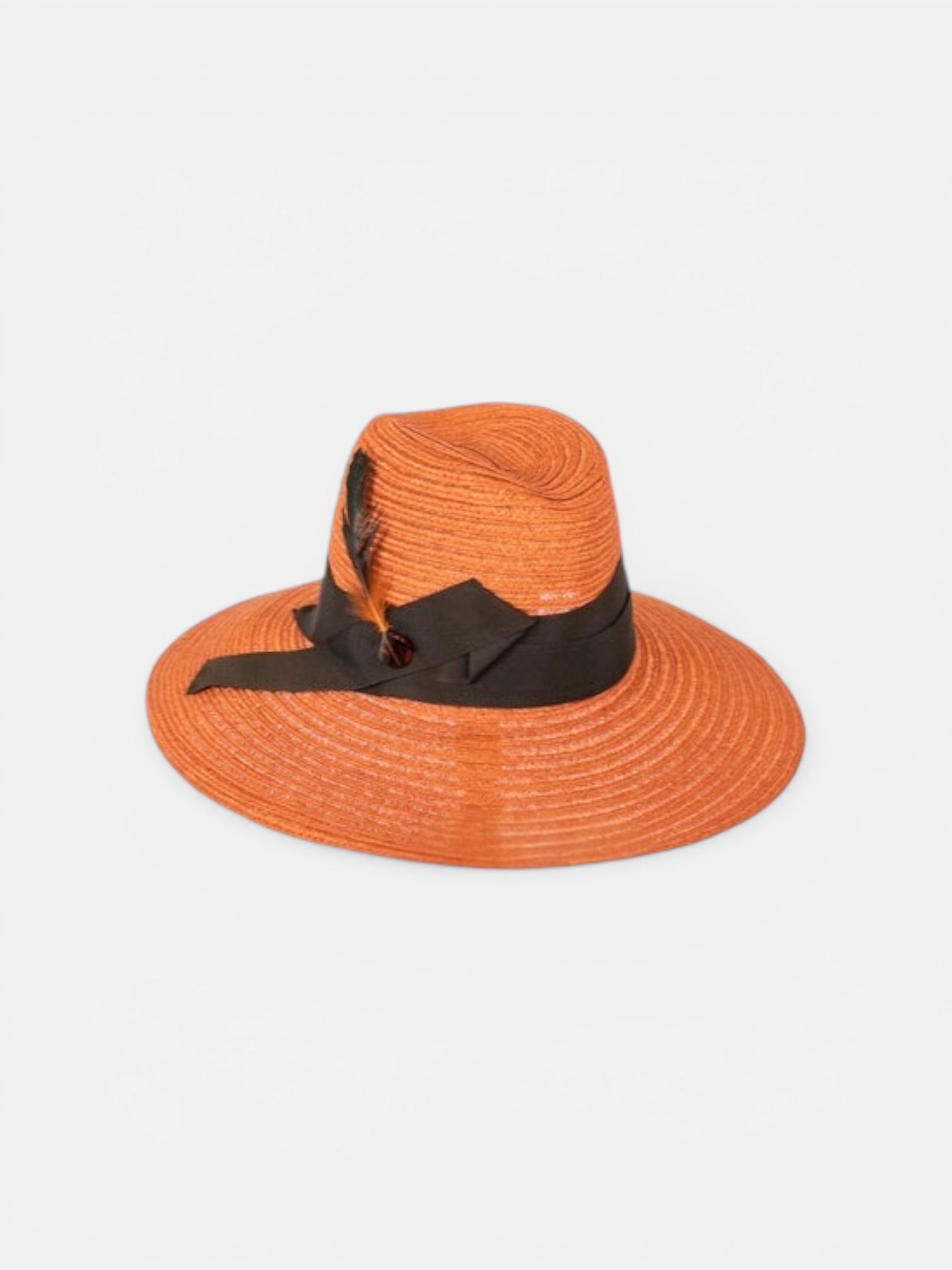 cappello-donna-valentino-canapa-arancio-piuma-bertacchi, dettaglio-fiocco-gros-grain