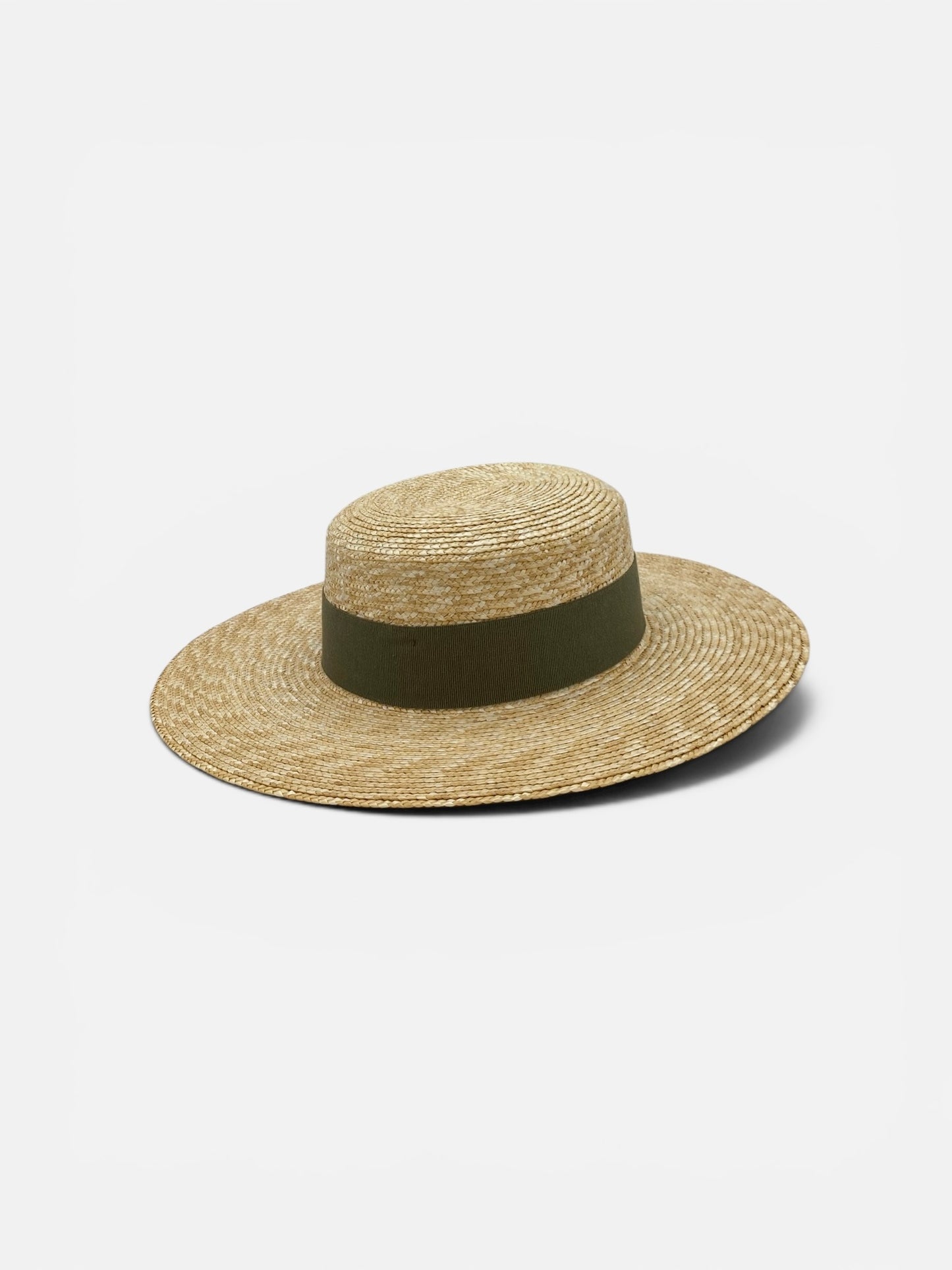 Cappello estivo da donna Gondola E a testa piatta con tesa dritta e nastro kaki