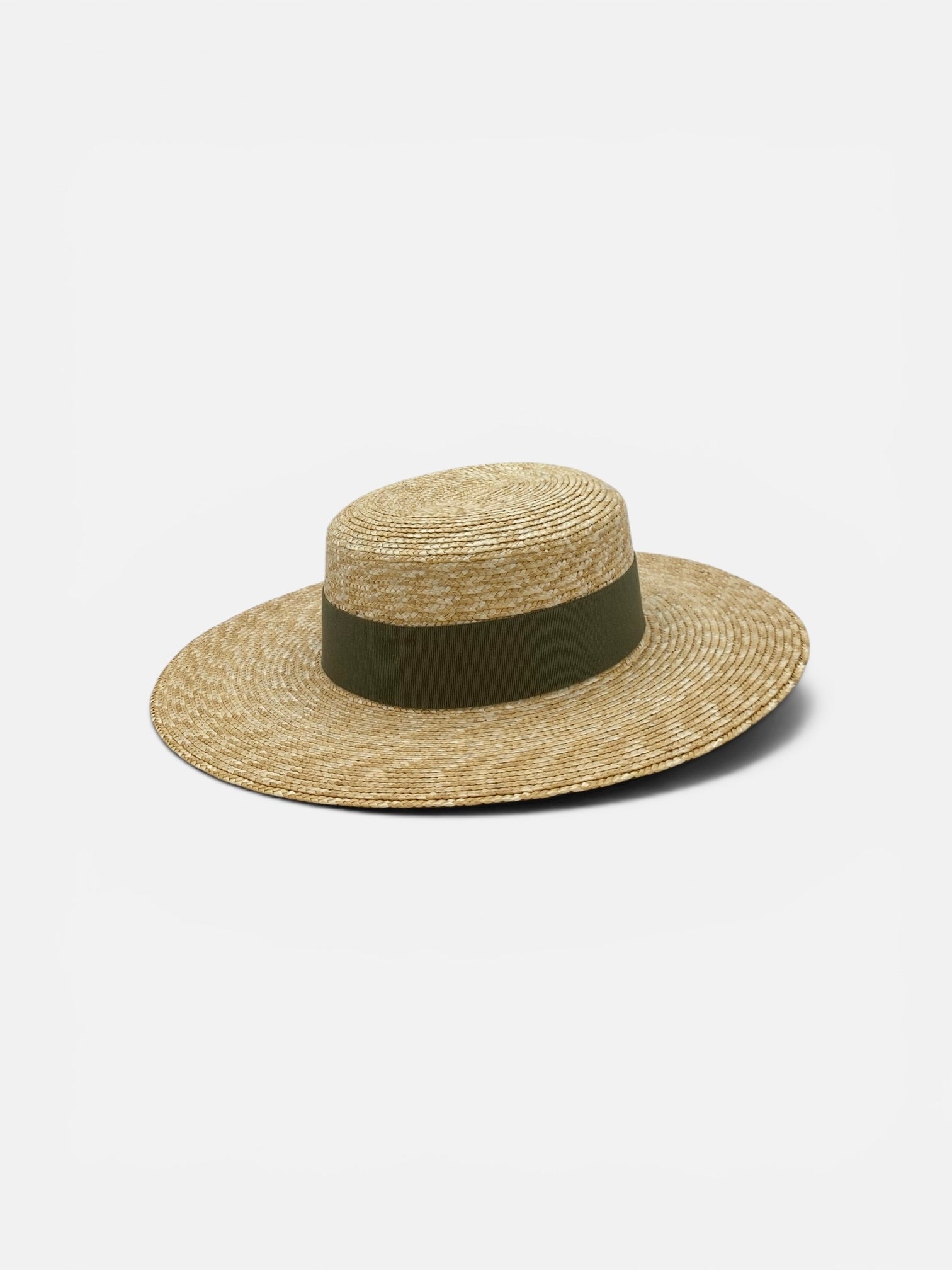 Cappello estivo da donna Gondola E a testa piatta con tesa dritta e nastro kaki